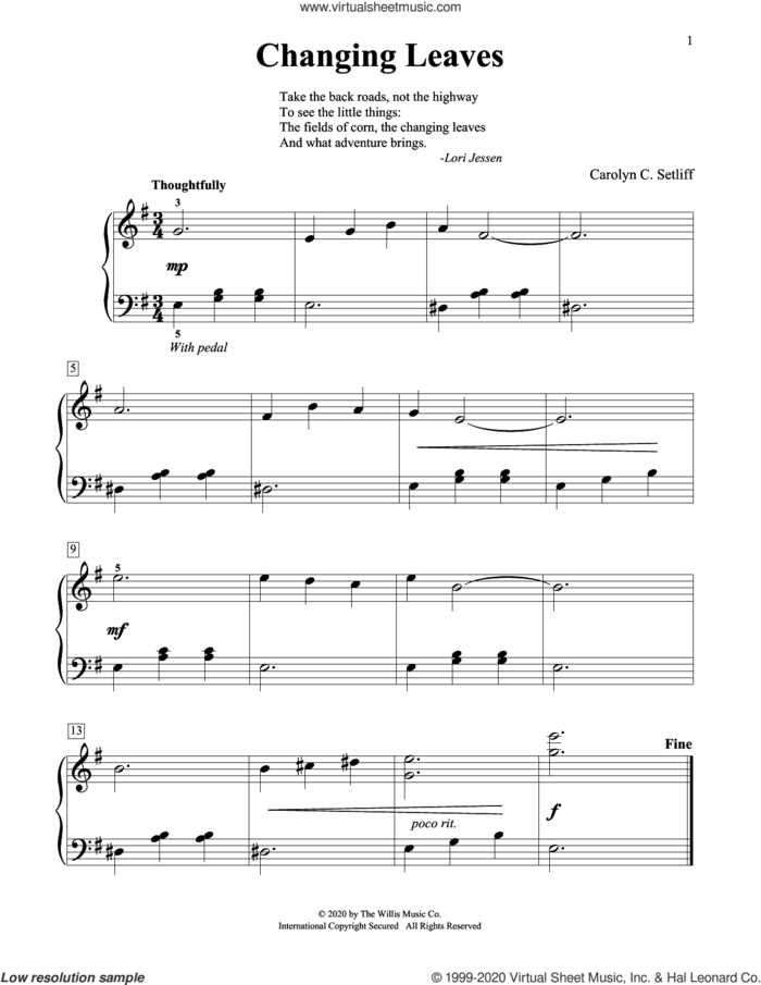 Changing Leaves sheet music for piano solo (elementary) by Carolyn C. Setliff, beginner piano (elementary)