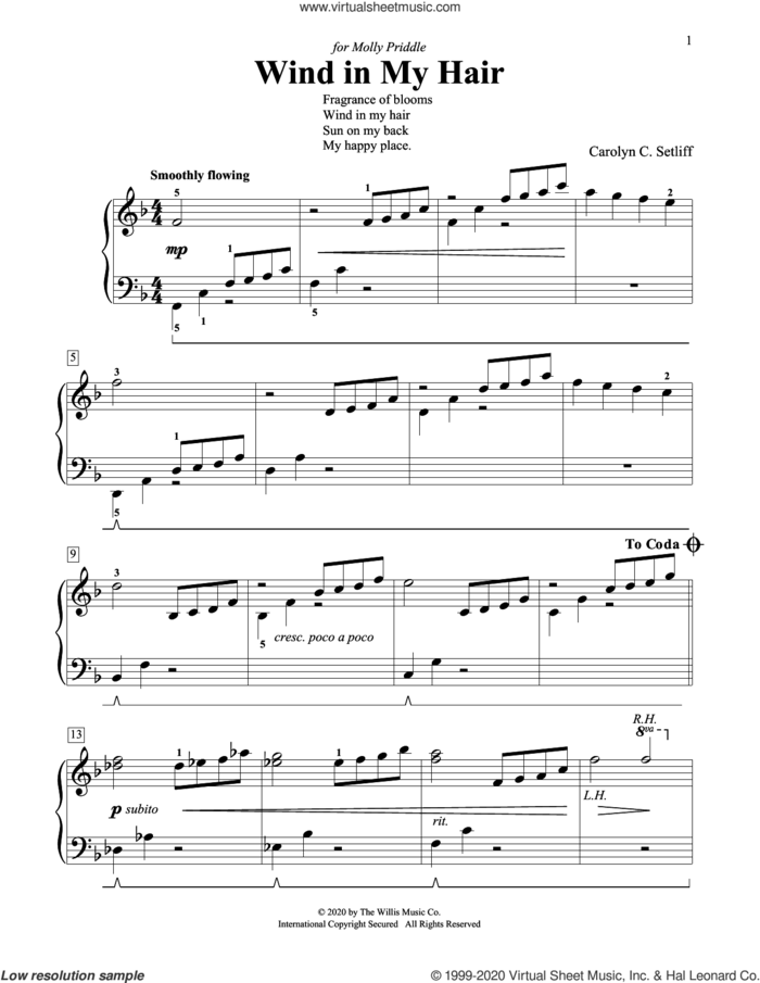 Wind In My Hair sheet music for piano solo (elementary) by Carolyn C. Setliff, beginner piano (elementary)