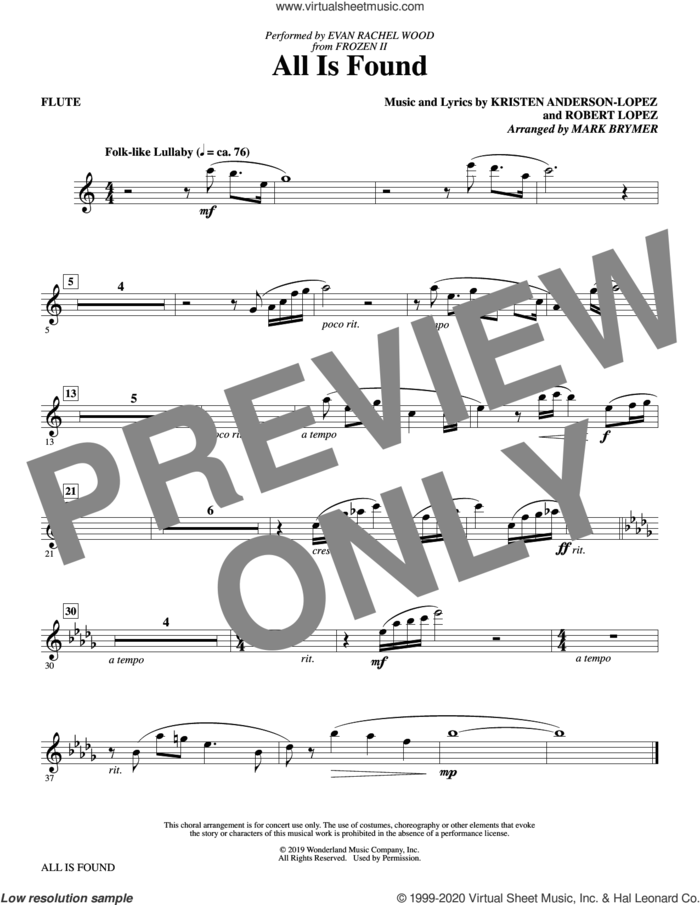 All Is Found (from Disney's Frozen 2) (arr. Mark Brymer) (complete set of parts) sheet music for orchestra/band by Mark Brymer, Evan Rachel Wood, Kristen Anderson-Lopez and Robert Lopez, intermediate skill level