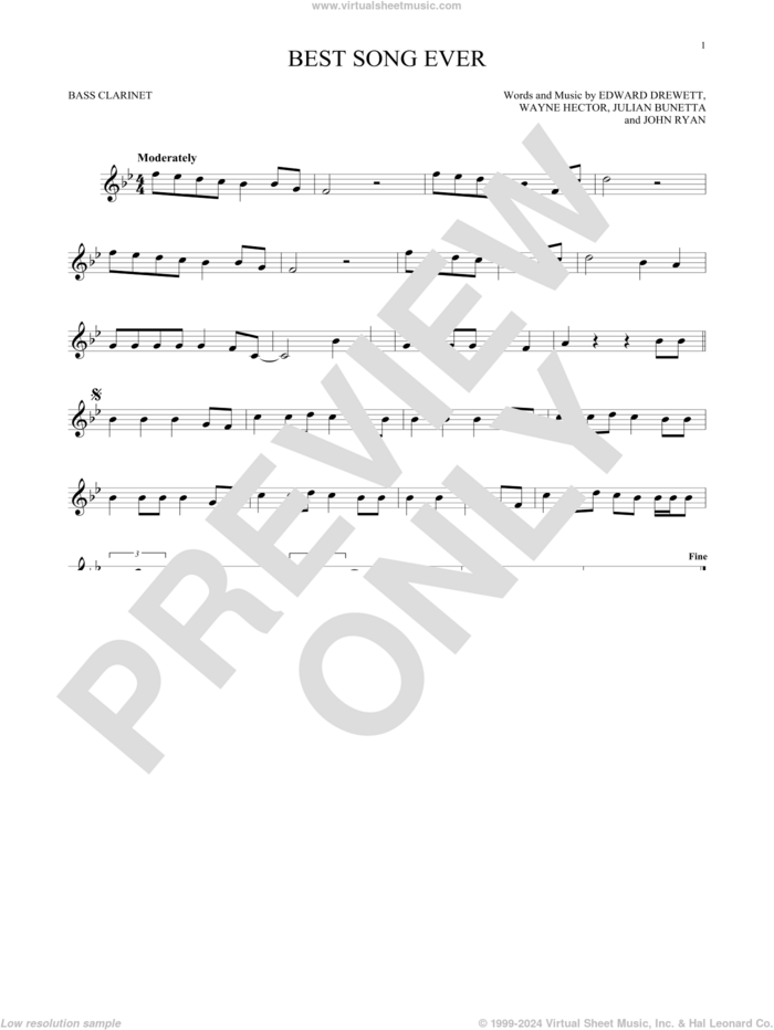 Best Song Ever sheet music for Bass Clarinet Solo (clarinetto basso) by One Direction, Edward Drewett, John Ryan, Julian Bunetta and Wayne Hector, intermediate skill level