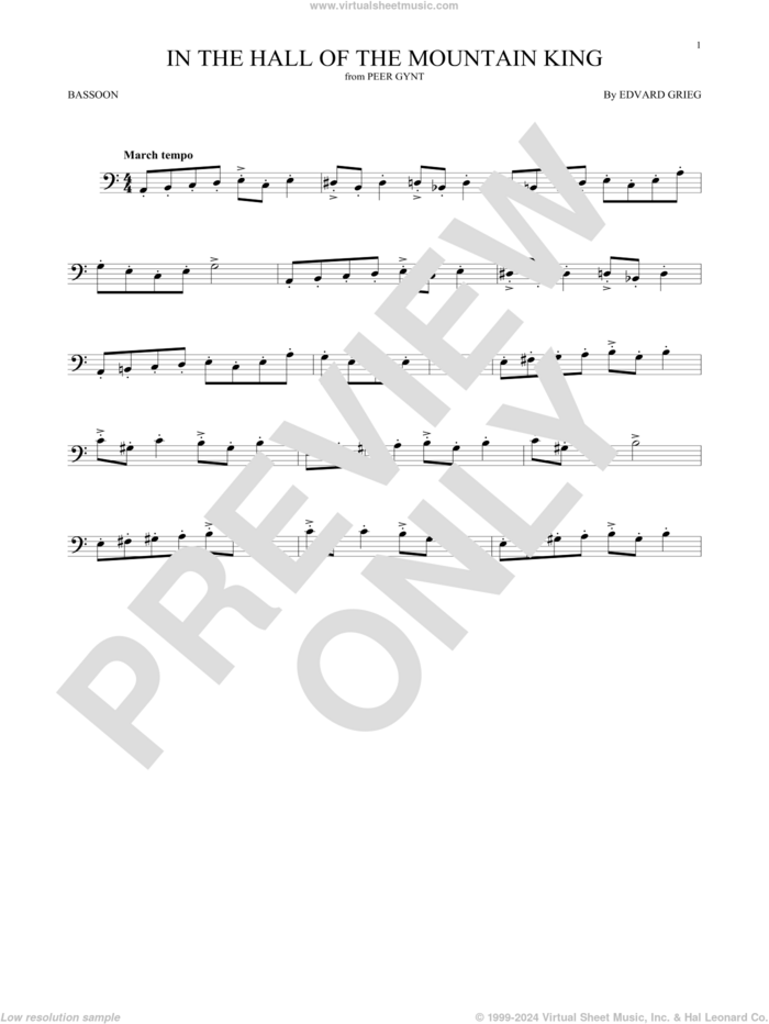 In The Hall Of The Mountain King sheet music for Bassoon Solo by Edvard Grieg, classical score, intermediate skill level