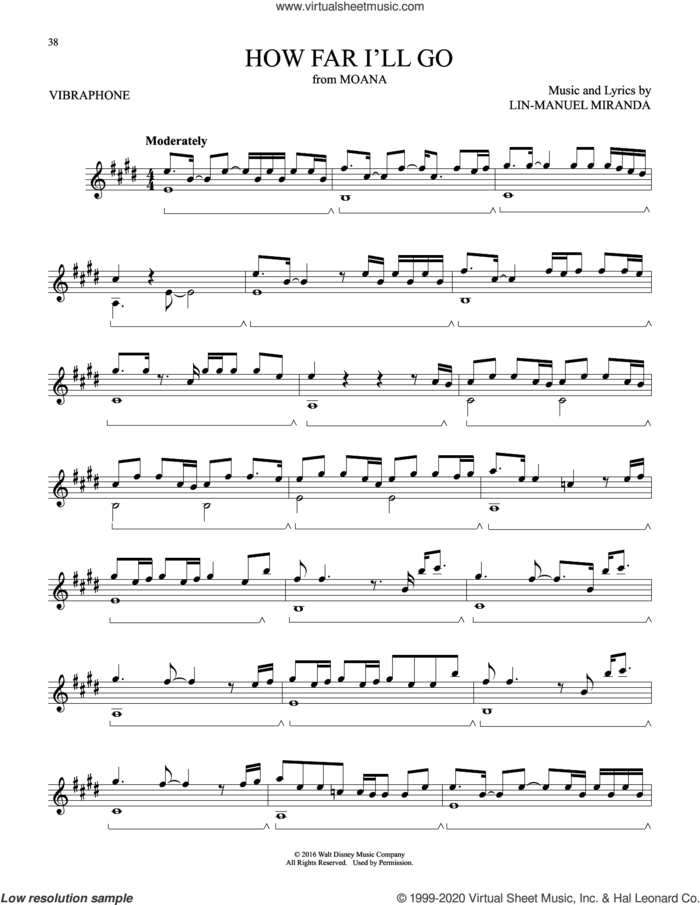 How Far I'll Go (from Moana) sheet music for Vibraphone Solo by Lin-Manuel Miranda, intermediate skill level