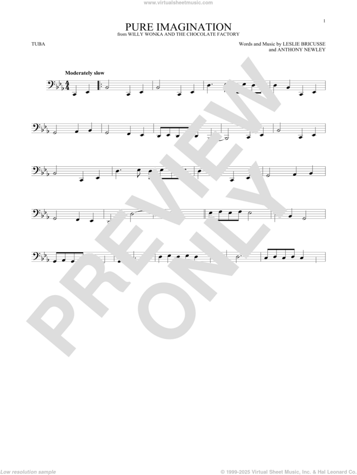 Pure Imagination (from Willy Wonka and The Chocolate Factory) sheet music for Tuba Solo (tuba) by Leslie Bricusse and Anthony Newley, intermediate skill level