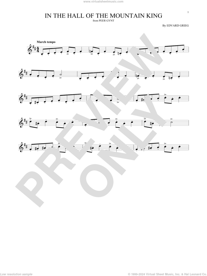 In The Hall Of The Mountain King sheet music for Bass Clarinet Solo (clarinetto basso) by Edvard Grieg, classical score, intermediate skill level