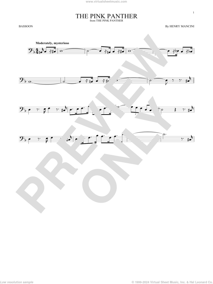 The Pink Panther sheet music for Bassoon Solo by Henry Mancini, intermediate skill level