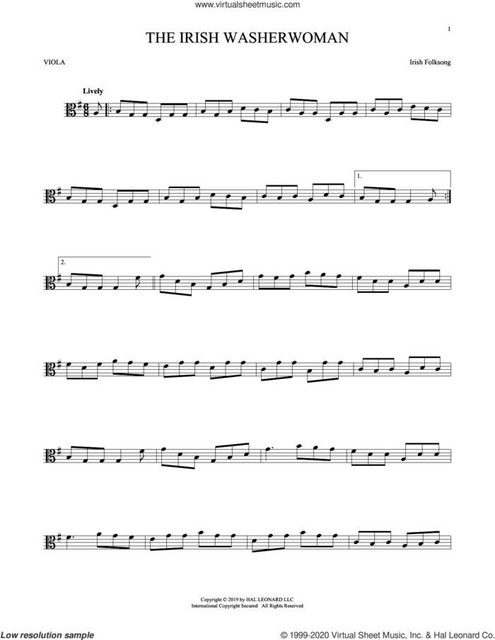 The Irish Washerwoman sheet music for viola solo, intermediate skill level