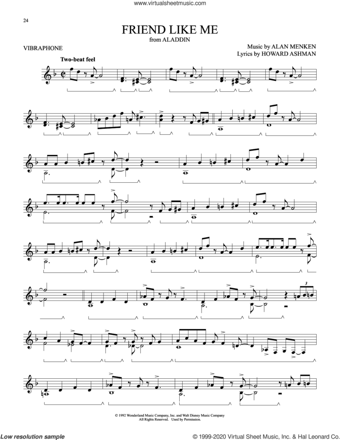 Friend Like Me (from Aladdin) sheet music for Vibraphone Solo by Alan Menken and Howard Ashman, intermediate skill level