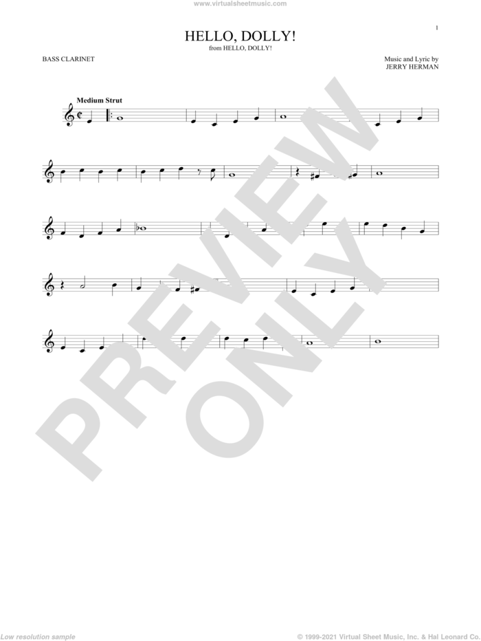 Hello, Dolly! sheet music for Bass Clarinet Solo (clarinetto basso) by Louis Armstrong and Jerry Herman, intermediate skill level