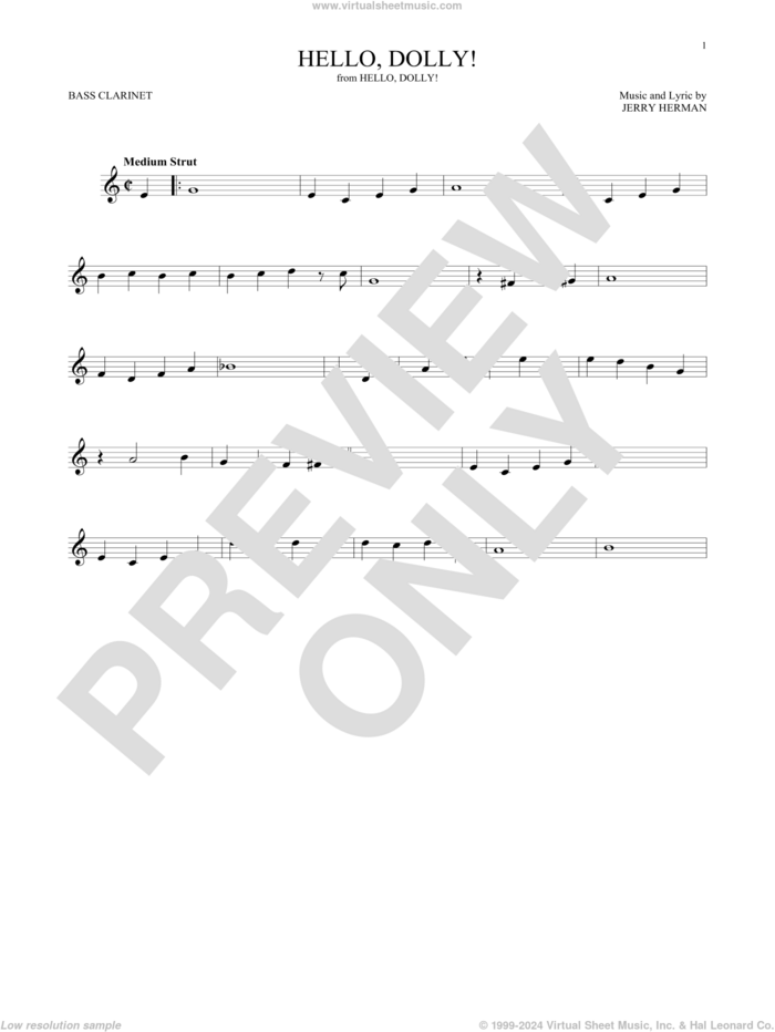 Hello, Dolly! sheet music for Bass Clarinet Solo (clarinetto basso) by Louis Armstrong and Jerry Herman, intermediate skill level