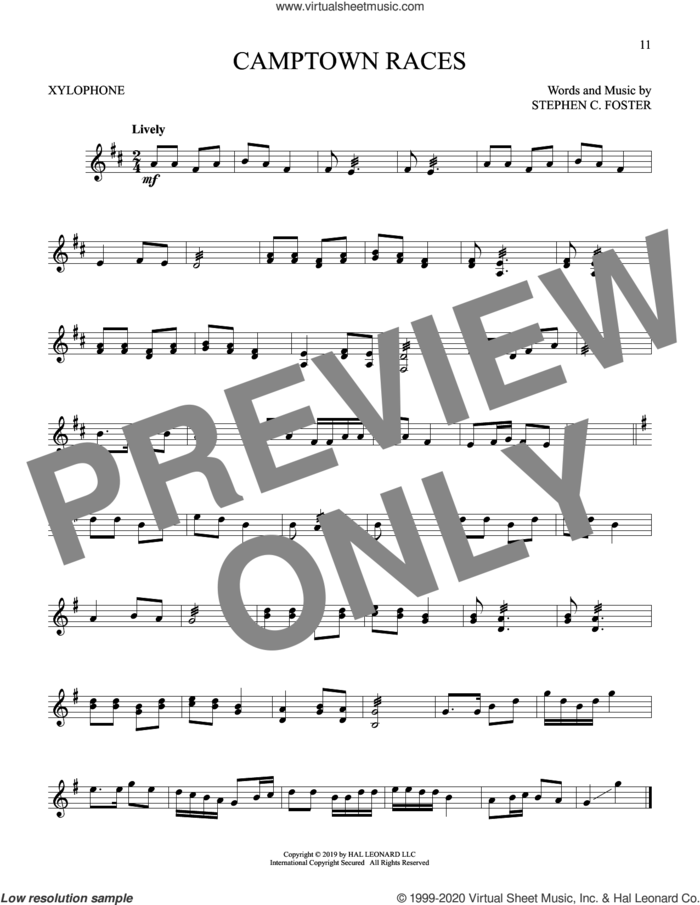Camptown Races sheet music for Xylophone Solo (xilofone, xilofono, silofono) by Stephen Foster, intermediate skill level