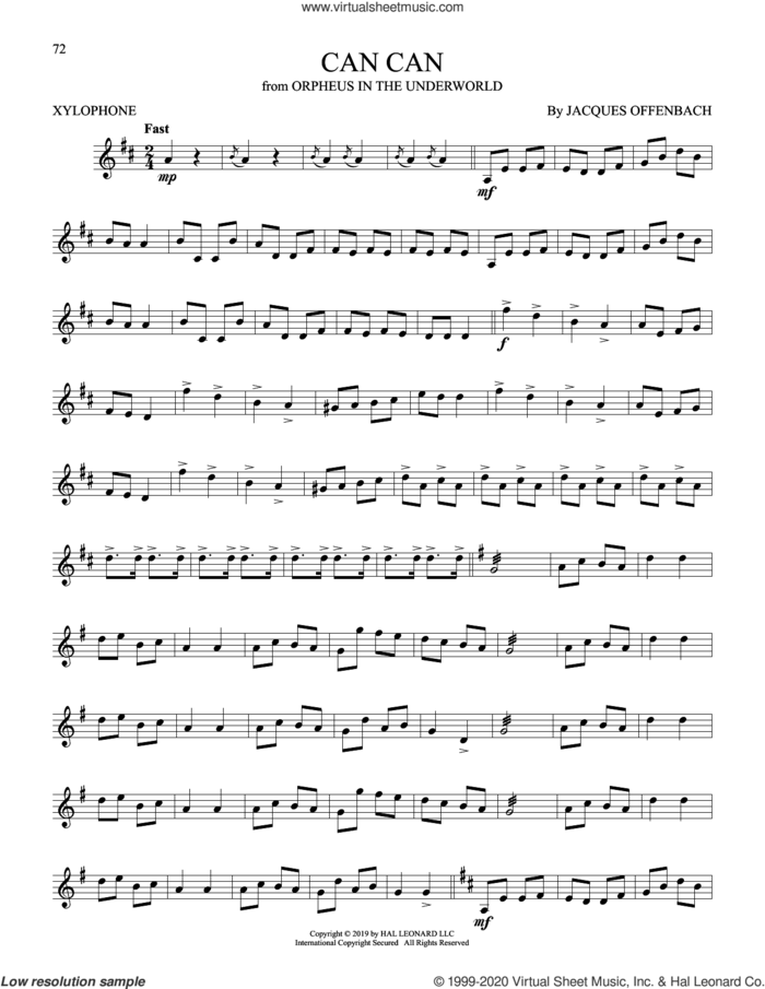 Can Can sheet music for Xylophone Solo (xilofone, xilofono, silofono) by Jacques Offenbach, classical score, intermediate skill level