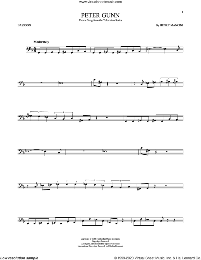 Peter Gunn sheet music for Bassoon Solo by Henry Mancini, intermediate skill level