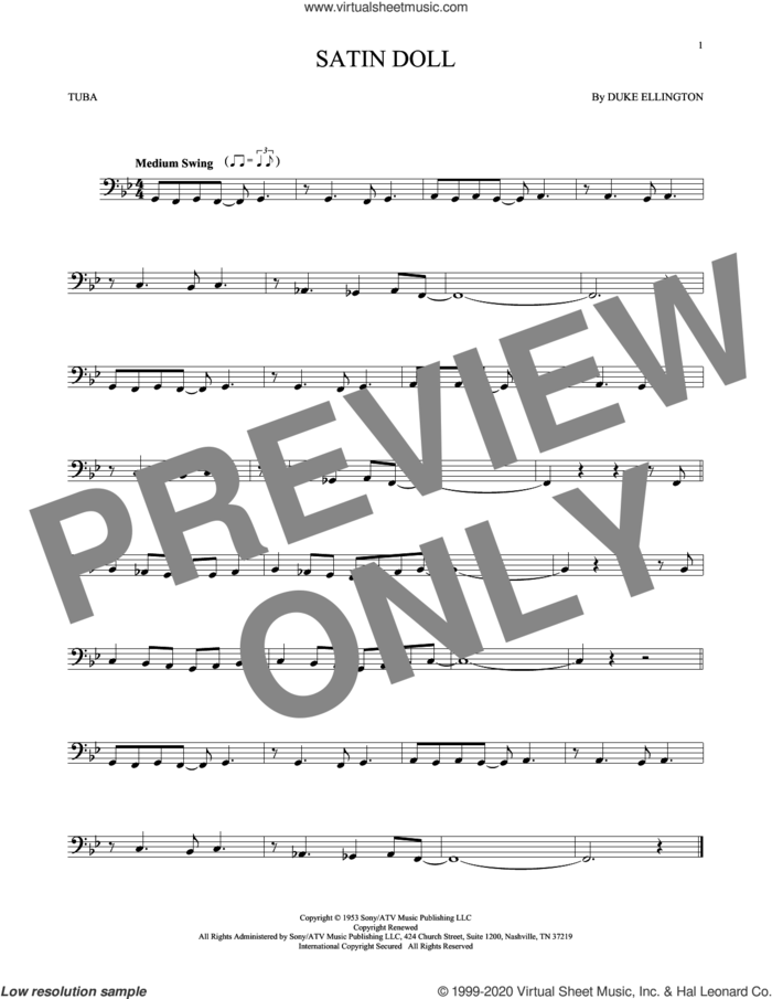 Satin Doll sheet music for Tuba Solo (tuba) by Duke Ellington, Billy Strayhorn and Johnny Mercer, intermediate skill level