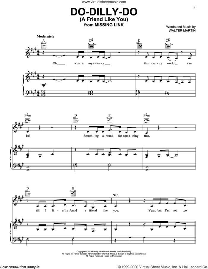 Do-Dilly-Do (A Friend Like You) (from Missing Link) sheet music for voice, piano or guitar by Walter Martin and Sofia Reyes, intermediate skill level
