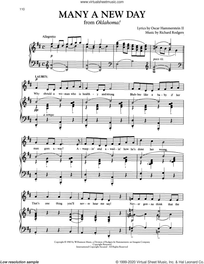 Many A New Day (from Oklahoma!) sheet music for voice and piano by Richard Rodgers, Richard Walters, Oscar II Hammerstein and Rodgers & Hammerstein, intermediate skill level