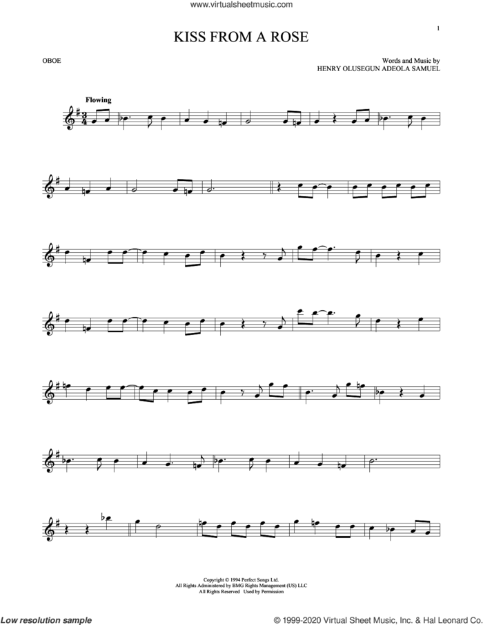 Kiss From A Rose sheet music for oboe solo by Manuel Seal and Henry Olusegun Adeola Samuel, intermediate skill level