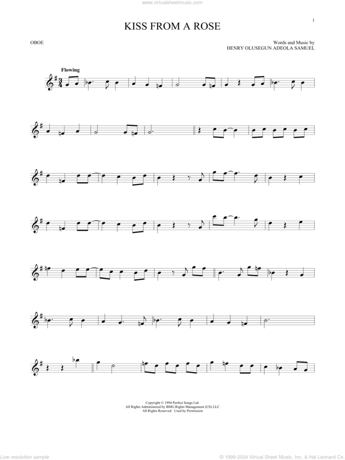 Kiss From A Rose sheet music for oboe solo by Manuel Seal and Henry Olusegun Adeola Samuel, intermediate skill level