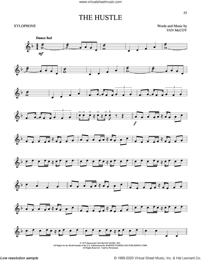 The Hustle sheet music for Xylophone Solo (xilofone, xilofono, silofono) by Van McCoy, intermediate skill level