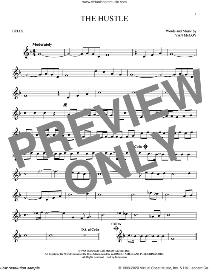 The Hustle sheet music for Hand Bells Solo (bell solo) by Van McCoy, intermediate Hand Bells Solo (bell)