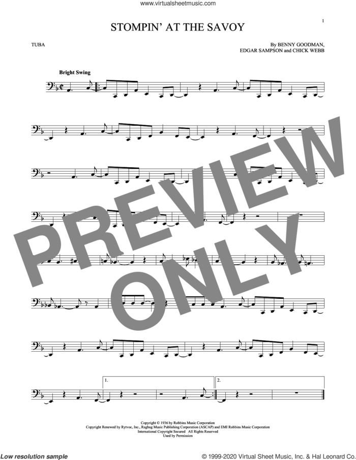 Stompin' At The Savoy sheet music for Tuba Solo (tuba) by Benny Goodman, Andy Razaf, Chick Webb and Edgar Sampson, intermediate skill level