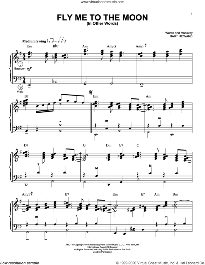 Fly Me To The Moon (In Other Words) (arr. Gary Meisner) sheet music for accordion by Bart Howard and Gary Meisner, wedding score, intermediate skill level