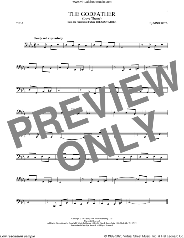 The Godfather (Love Theme) sheet music for Tuba Solo (tuba) by Nino Rota, intermediate skill level