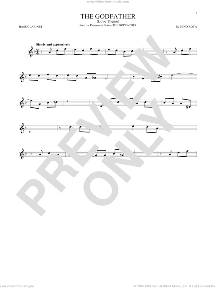 The Godfather (Love Theme) sheet music for Bass Clarinet Solo (clarinetto basso) by Nino Rota, intermediate skill level