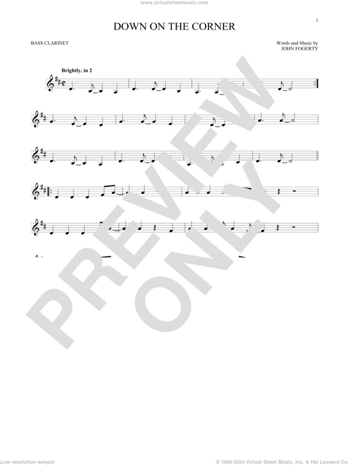 Down On The Corner sheet music for Bass Clarinet Solo (clarinetto basso) by Creedence Clearwater Revival and John Fogerty, intermediate skill level