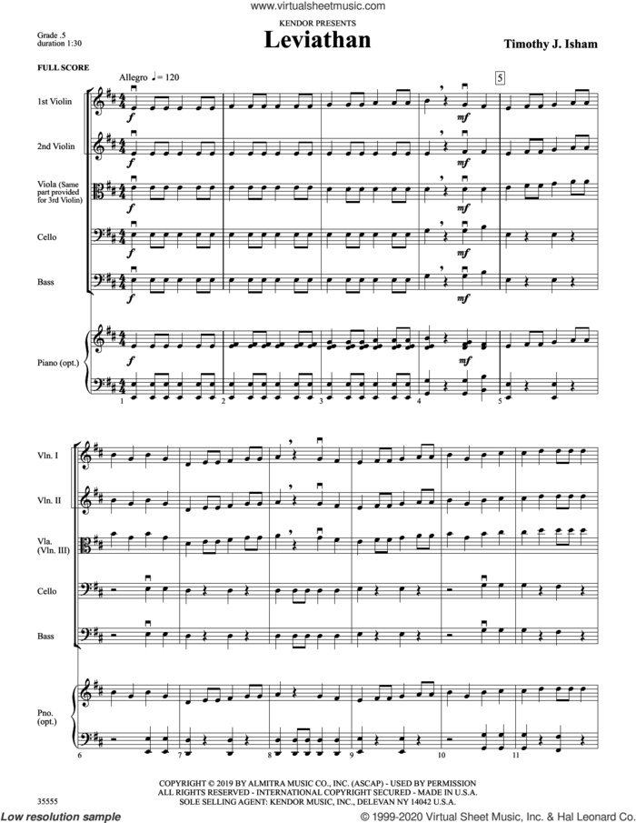 Leviathan (COMPLETE) sheet music for orchestra by Timothy Isham, classical score, intermediate skill level