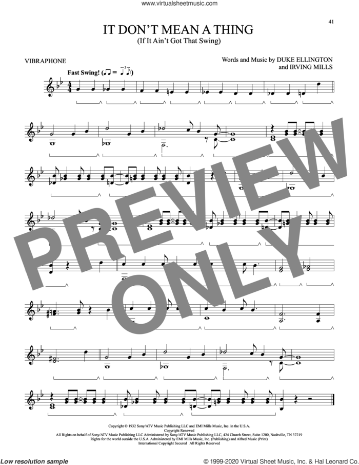 It Don't Mean A Thing (If It Ain't Got That Swing) sheet music for Vibraphone Solo by Duke Ellington and Irving Mills, intermediate skill level