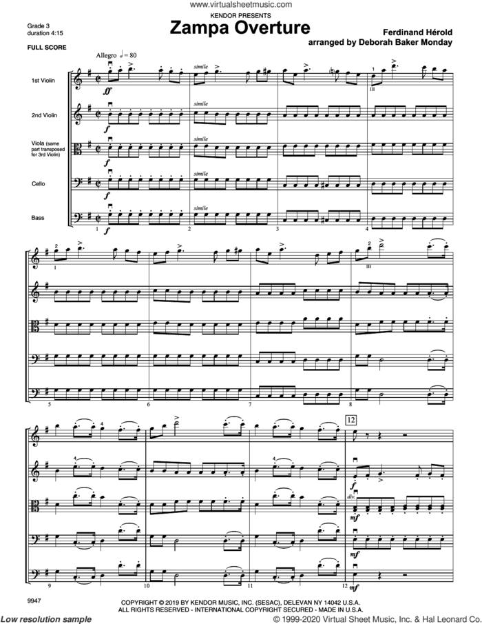 Zampa Overture (arr. Deborah Baker Monday) (COMPLETE) sheet music for orchestra by Deborah Baker Monday and Ferdinand Herold, classical score, intermediate skill level