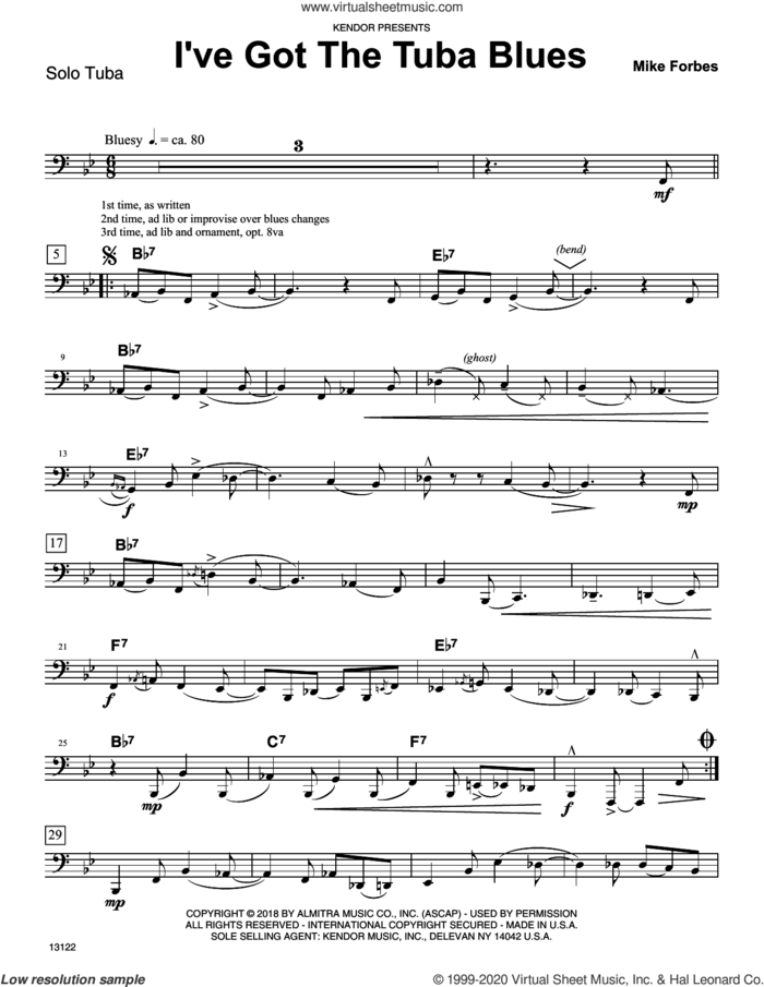 I've Got The Tuba Blues (complete set of parts) sheet music for tuba and piano by Michael Forbes, intermediate skill level