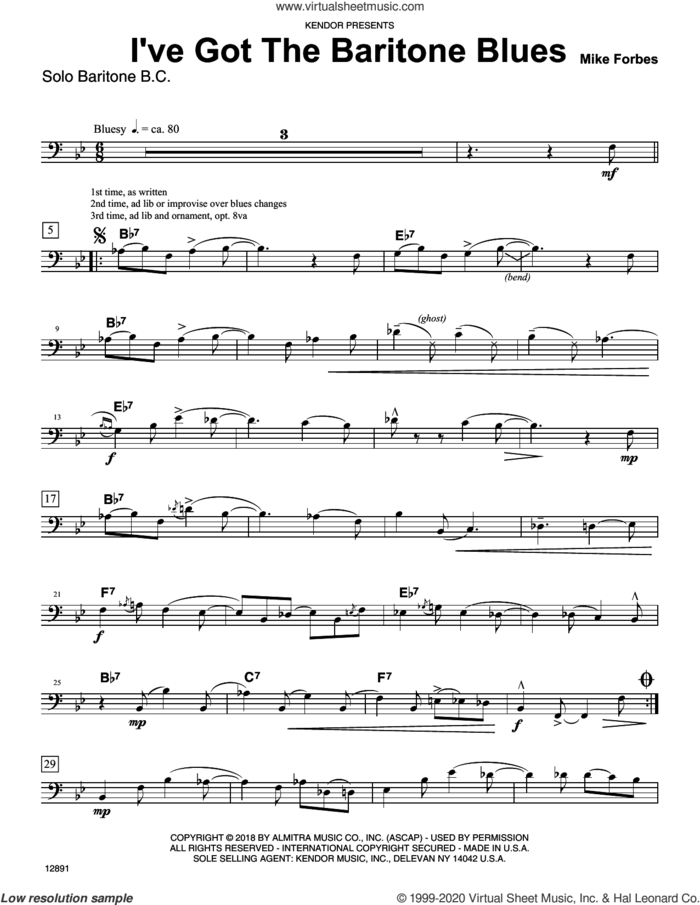 I've Got The Baritone Blues (complete set of parts) sheet music for baritone and piano by Michael Forbes, intermediate skill level