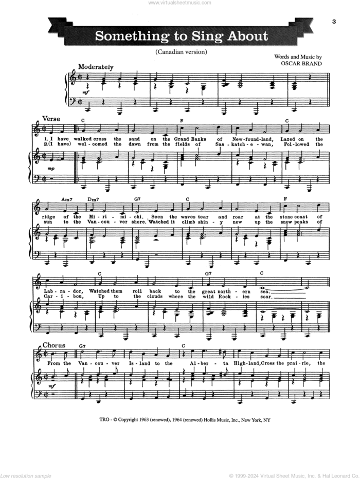 Something To Sing About sheet music for voice and piano by Oscar Brand, intermediate skill level