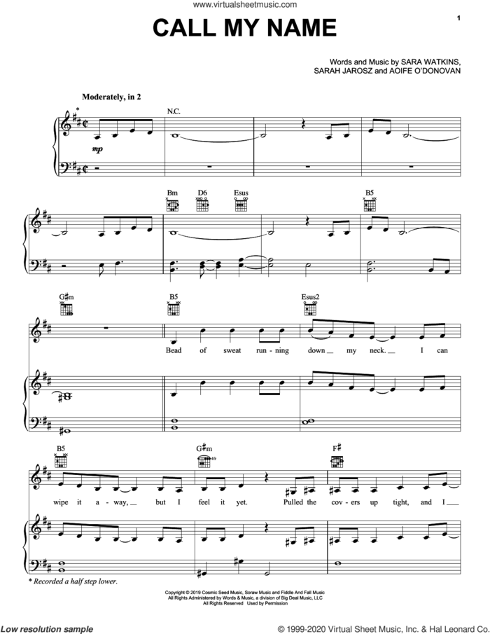 Call My Name sheet music for voice, piano or guitar by I'm With Her, Sara Watkins and Sarah Jarosz, intermediate skill level