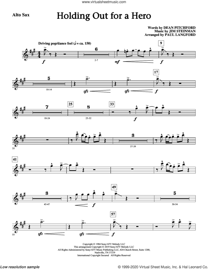Holding Out for a Hero (from Footloose) (arr. Paul Langford) (complete set of parts) sheet music for orchestra/band by Dean Pitchford, Bonnie Tyler, Jim Steinman and Paul Langford, intermediate skill level