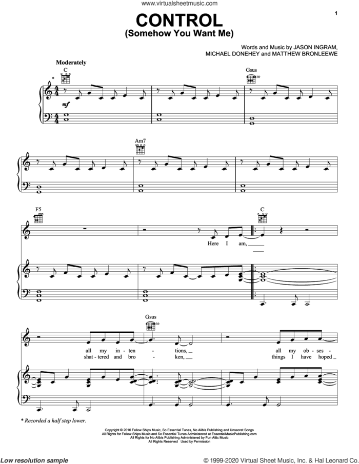 Control (Somehow You Want Me) sheet music for voice, piano or guitar by Tenth Avenue North, Jason Ingram, Matt Bronleewe and Michael Donehey, intermediate skill level