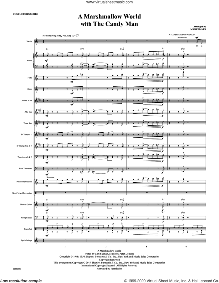 A Marshmallow World (with 'The Candy Man') (COMPLETE) sheet music for orchestra/band by Mark Hayes, Anthony Newley, Leslie Bricusse and Sammy Davis, Jr., intermediate skill level