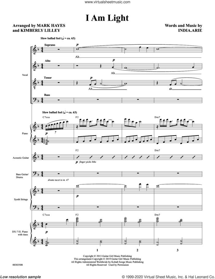 I Am Light (arr. Mark Hayes and Kimberly Lilley) (COMPLETE) sheet music for orchestra/band by India Arie, India.Arie Simpson, Kimberly Lilley and Mark Hayes, intermediate skill level