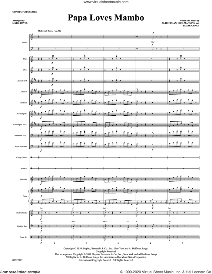 Papa Loves Mambo (arr. Mark Hayes) (COMPLETE) sheet music for orchestra/band by Mark Hayes, Al Hoffman, Bix Reichner, Dick Manning and Perry Como, intermediate skill level