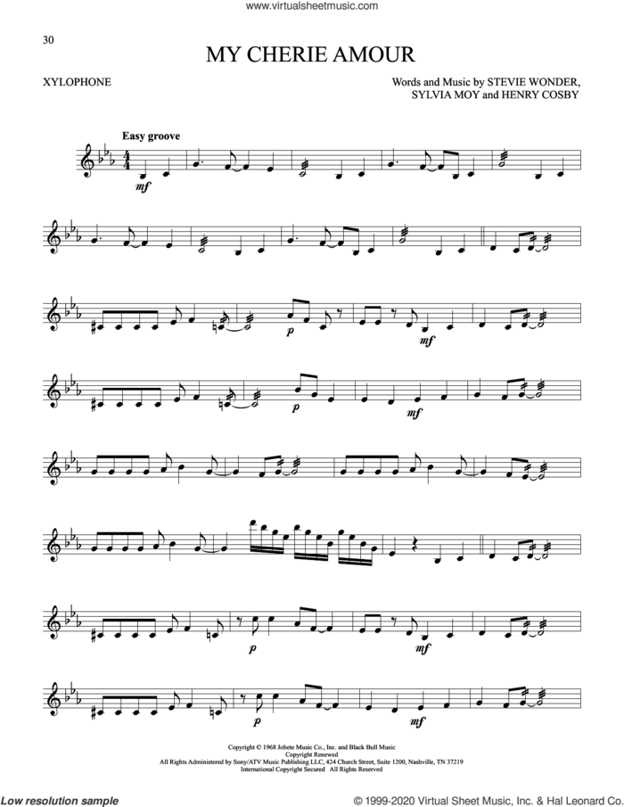 My Cherie Amour sheet music for Xylophone Solo (xilofone, xilofono, silofono) by Stevie Wonder, Henry Cosby and Sylvia Moy, intermediate skill level