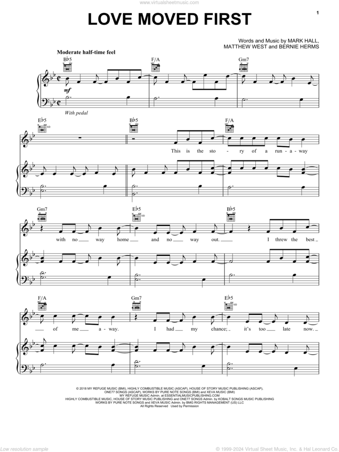 Love Moved First sheet music for voice, piano or guitar by Casting Crowns, Bernie Herms, Mark Hall and Matthew West, intermediate skill level
