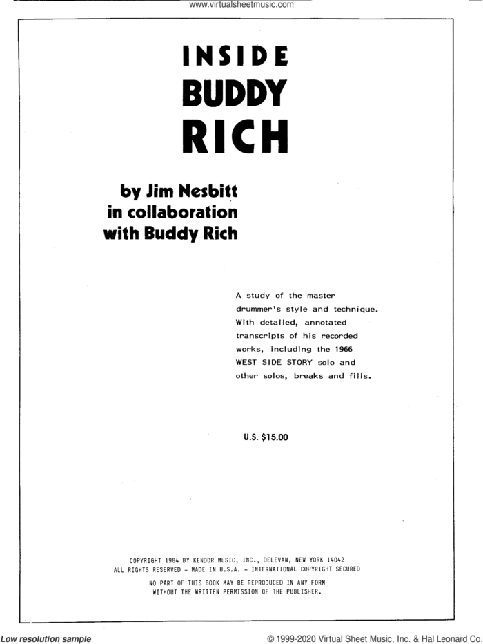 Inside Buddy Rich sheet music for percussions by Buddy Rich, Buddy Rich & Jim Nexbitt and Jim Nexbitt, intermediate skill level