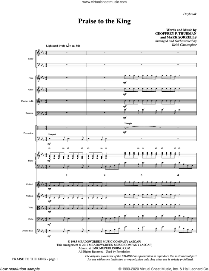 Praise To The King (arr. Keith Christopher) (COMPLETE) sheet music for orchestra/band by Keith Christopher, Geoffrey P. Thurman, Mark Sorrells and Steve Green, intermediate skill level