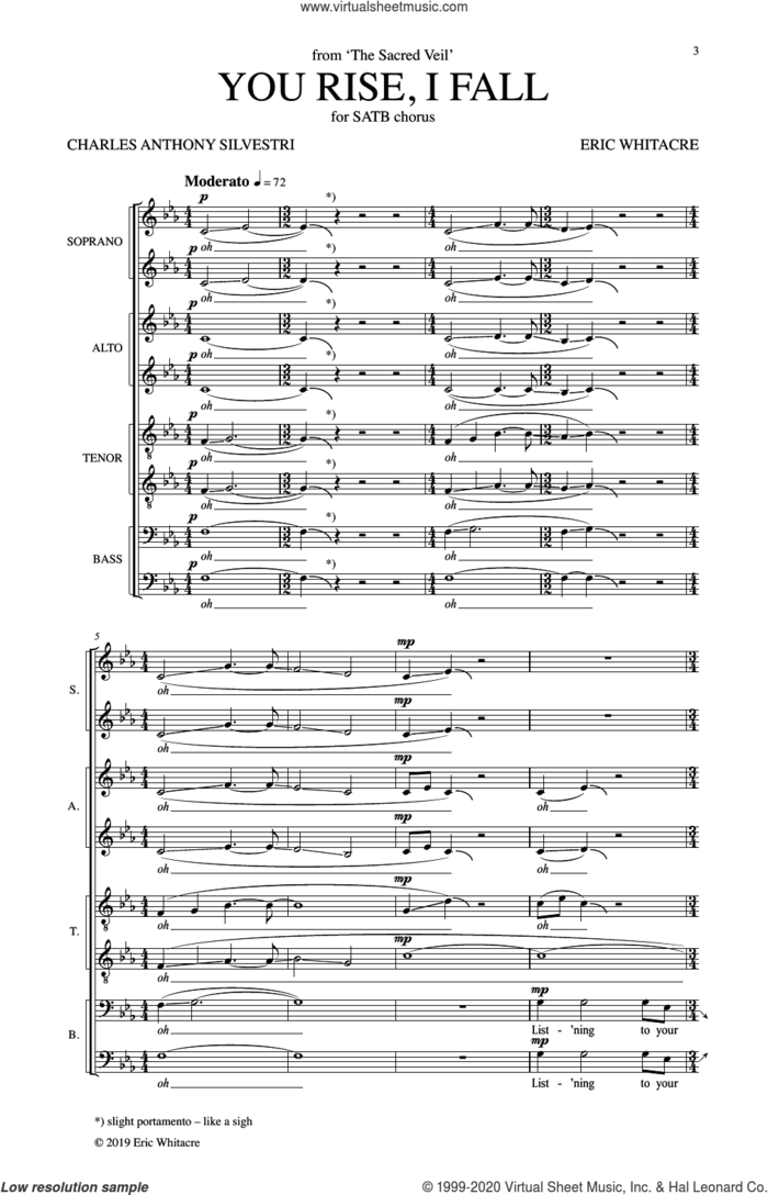 You Rise, I Fall (from The Sacred Veil) sheet music for choir (SATB: soprano, alto, tenor, bass) by Eric Whitacre, Charles Anthony Silvestri and Tony Silvestri, intermediate skill level