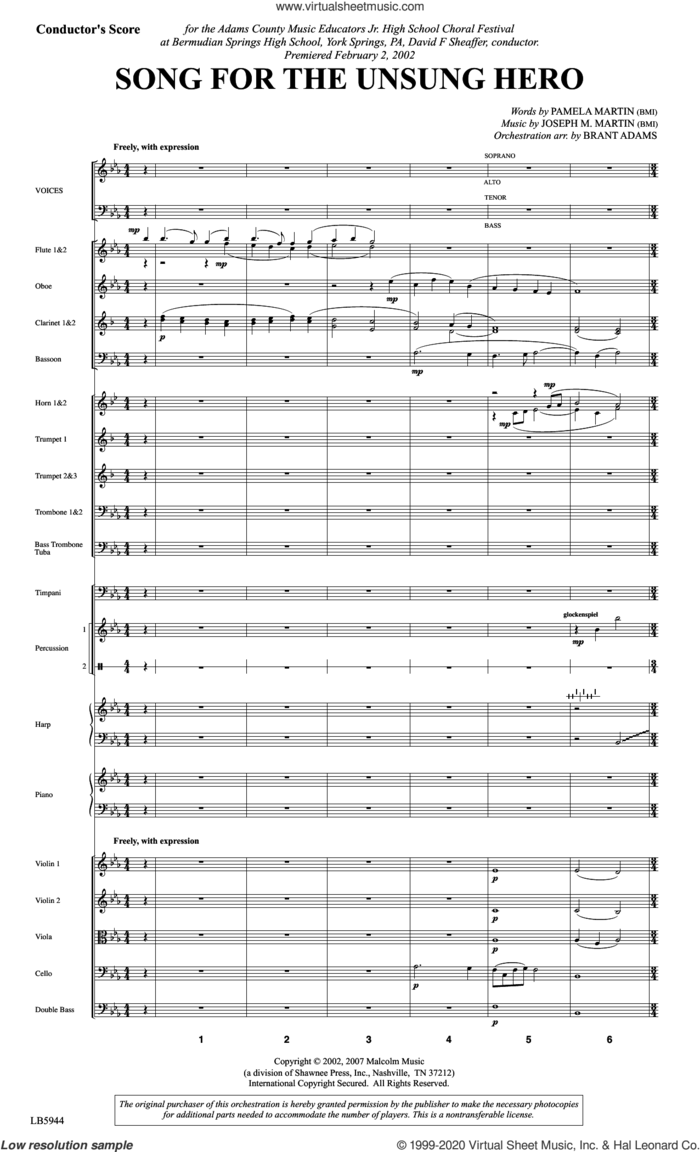 Song for the Unsung Hero (COMPLETE) sheet music for orchestra/band by Joseph M. Martin, Pamela Stewart and Pamela Stewart & Joseph M. Martin, intermediate skill level