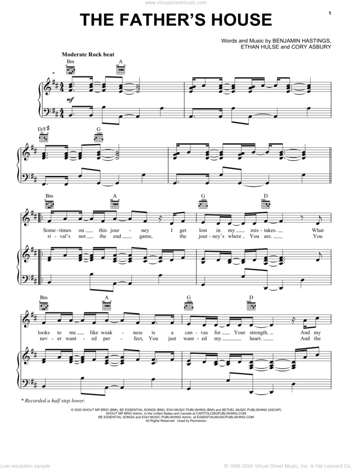 The Father's House sheet music for voice, piano or guitar by Cory Asbury, Benjamin Hastings and Ethan Hulse, intermediate skill level