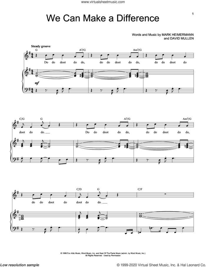 We Can Make A Difference sheet music for voice and piano (High Voice) by Jaci Velasquez, David Mullen and Mark Heimermann, intermediate skill level