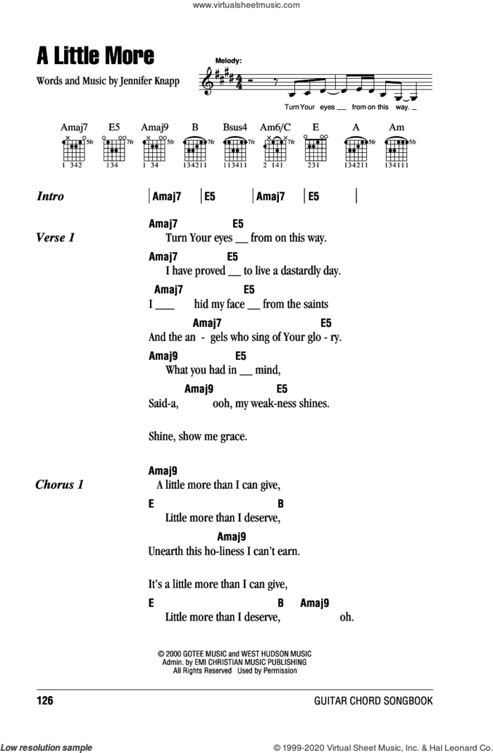 A Little More sheet music for guitar (chords) by Jennifer Knapp, intermediate skill level