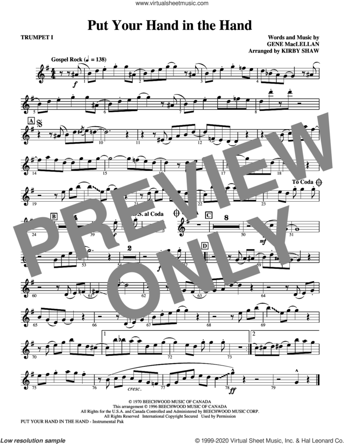 Put Your Hand In The Hand (arr. Kirby Shaw) (complete set of parts) sheet music for orchestra/band by Kirby Shaw, Gene MacLellan and MacLellan and Ocean, intermediate skill level